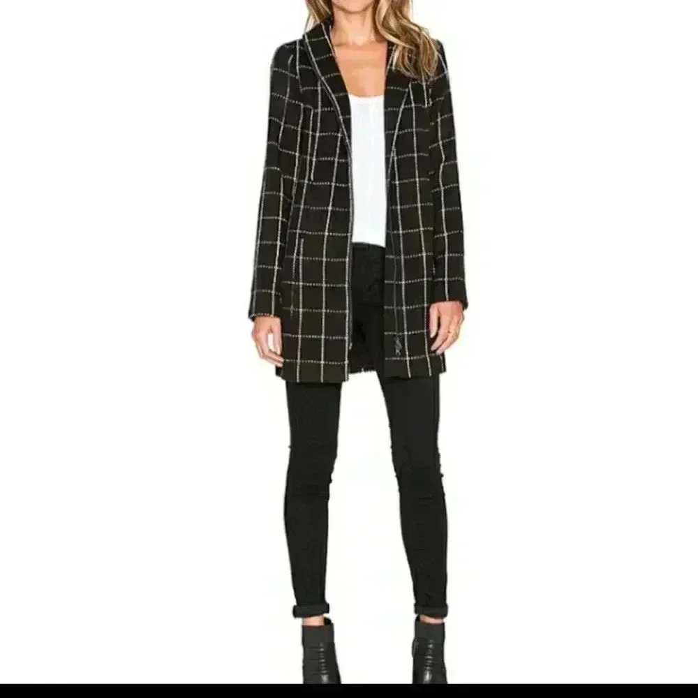 Sanctuary NWT‎ City Coat Black and White Check Pockets Collarless Womens Medium